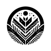 Abstract Black and White Geometric Mandala , Circular Shape, Symmetric Composition with Bold Lines and Dot Accents, Isolated on White. vector
