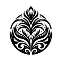 Intricate Black and White Floral Mandala Enclosed in a Circular Frame, Showcasing Detailed Foliage and Swirls on a Clean White Background. vector
