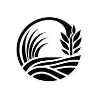 Stylized Black and White of Wheat Field within a Circle, Depicting Agricultural Symbolism. vector