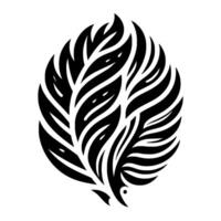 Abstract Black and White Emblem Organic, stylized featuring a collection of featherlike elements arranged in an oval composition with a minimalist aesthetic. vector