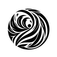 Intricate, flowing, black and white swirling , resembling a stylized wave or vortex, set against a stark white background. The artworks composition is a perfect circle. vector