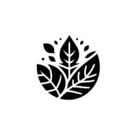 Minimalist Black Leaf A symmetrical, stylized botanical illustration showcasing a cluster of leaves and buds on a white background. vector