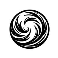 A stylized, black and white circular , a vortex of curved, pointed shapes forming a swirling, dynamic visual, evoking energy. vector