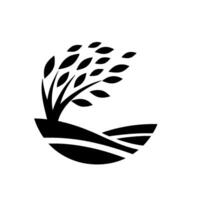 Minimalist Black and White Depicting Wheat in a Field, Symbolic of Agriculture, Farming, and Nature, with a Circle Composition. vector
