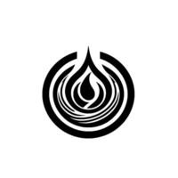 Abstract minimalist black and white featuring a teardrop motif within concentric circles, creating a symbol of elegance. vector