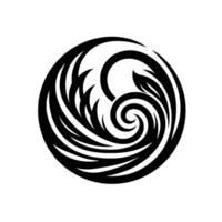 Intricate Black Swirl within a Circle, Featuring Floral and Wavelike Elements Against a White Background. vector