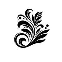 Elegant Black Floral on White Background, Featuring Swirls, Leaves, and Dotted Accents for Decorative Use. vector