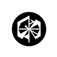 A minimalist black and white , featuring an abstract geometric contained within a circular frame, evoking a sense of modernity and precision. vector