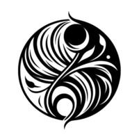 Yin Yang inspired abstract floral , black and white, detailed symmetrical composition with flowing curves, intricate organic elements. vector