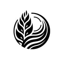 Abstract monochrome featuring a stylized wheat stalk and flowing organic shapes within a circular frame, evoking growth, nature, and purity. vector