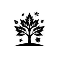 Monochromatic Maple Tree Silhouette with Falling Leaves on White Background, Depicting Autumn Season and Natures Tranquility. vector
