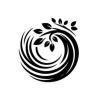A minimalist black and white featuring a stylized tree, composed of swirling lines and organic leaves, conveying growth and harmony. vector