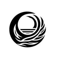 Abstract Black and White Circle with Waves, Arcs, and Horizontal Lines, Minimalist , Symbolic Representation. vector