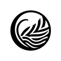 Modern minimalist featuring stylized leaves, abstract forms, and fluid lines within a circular black and white . vector