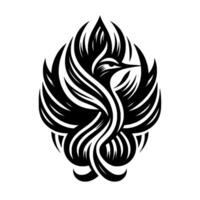 Stylized Black and White Phoenix with Flowing Feathers and Geometric , Symbolizing Rebirth and Renewal. vector