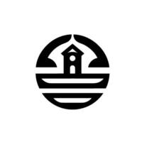 Minimalist black and white , circular composition with a stylized house , modern abstract brand identity. vector