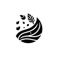 Minimalist black and white circular featuring stylized leaves and flowing lines, evoking a sense of nature and growth. vector
