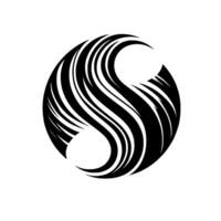 Abstract Black and White Swirling, Curved Lines Forming a Spherelike Shape, with a Subtle Shadow. vector