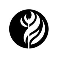Abstract Black Circle with White Stylized Leaf , Minimalist and Modern, Symbolic of Growth. vector
