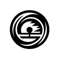 Black and white minimalist featuring a circular emblem with stylized abstract shapes, creating a dynamic visual. vector