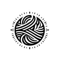A Minimalist Black and White Circular Featuring a Swirled Ball of Yarn Enclosed within a Decorative Border. vector
