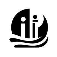 Abstract Black and White Two i Letterforms Within a YinYang Inspired Circle Above Wavy Base. vector