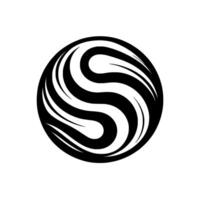 Symmetrical Black and White Artistic Swirling Shapes Within a Circle, Illustrating Modern Composition. vector