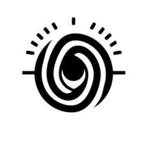 Abstract black and white spiral with radiating lines, reminiscent of a stylized sun or eye, on a plain white background. vector