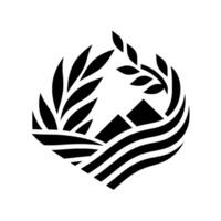 Geometric Black and White Emblem Mountains, Wheat, Water, and Leaves in a Harmonious, Minimalist . vector