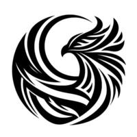 Stylized Black and White Bird in Circular Composition, Abstract Tribal , Eagle or Falcon Representation. vector