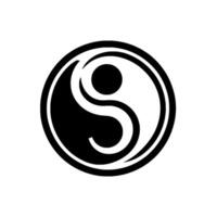 Bold, Symmetrical YinYang Symbol Black and White Harmony, Balancing Forces and Inner Peace, Round on Solid White Backdrop. vector