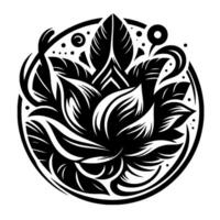 Intricate Monochrome Mandala of Floral Elements Within a Circular Border, Featuring Leafy Forms and Decorative Accents. vector
