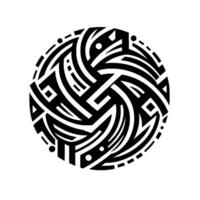 Intricate Black and White Geometric Circle with Abstract Swirls, Lines, and Dot Accents on a White Background. vector