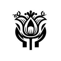 Symmetrical Floral with Butterflies, Black and White, Minimalist, Elegant, Organic Forms. vector
