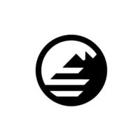 Modern minimalist monochrome featuring a mountain silhouette and layered elements contained within a circular frame, simple and elegant. vector
