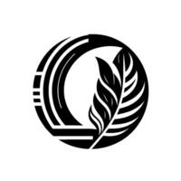 Minimalist Black and White Circular featuring a stylized feather and abstract geometric shapes, conveying a sense of modern elegance. vector