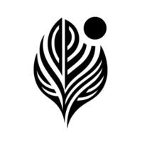Minimalist Black and White Leaf and Orb A Symbolic Representation of Nature and Balance on a White Background. vector