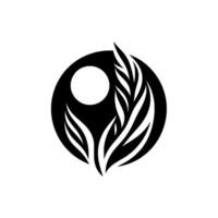 Minimalist Black and White Circular with Featherlike Elements and a Moonlike Shape, Representing Serenity. vector