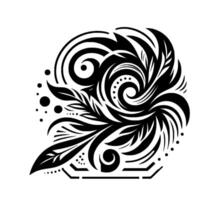 Intricate Black and White Floral with Swirls and Leaf Elements, Abstract Silhouette Art. vector