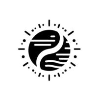 Simplified Yin Yang Symbol Encircled by Sunburst Elements, Abstract , Black and White, Isolated on White. vector