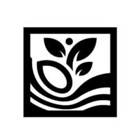 Monochromatic Botanical Abstract featuring a stylized plant, with leaves and a central orb, within a square frame, set above stylized water. vector