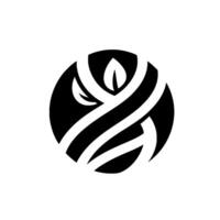 Abstract Black and White Orb with Leaf and Striped , Evoking Harmony and Nature in Minimalist Style. vector