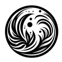 Intricate Black and White Circular Swirling Lines, Organic Shapes, and Geometric Dots in a Dynamic, Symbolic Composition. vector