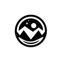 Black and White Circular Mountains, Starry Night, and Moon in a Geometric with a Smiling Base. vector