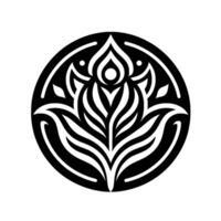 Intricate Black and White Mandala Featuring a Floral Centerpiece Within a Circular Frame, Evoking Serenity. vector