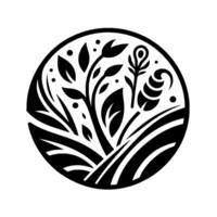 Minimalist Black and White Nature Illustration Organic Elements in a Circular, Decorative Emblem vector