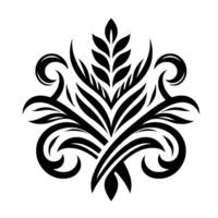 Intricate Black and White Floral with Flourishes, Leafy Elements, and a Central Spike Formation on a Clean White Background. vector