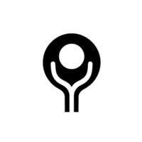 Abstract Minimalist Symbol A Black Circular Shape with a White Central Dot and Uplifted Arms, against a White Background. vector