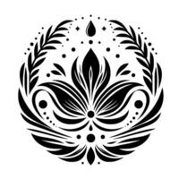 Intricate Black and White Floral Mandala Elegant Symmetry with Botanical Elements, Geometric Shapes, and Decorative Dots. vector