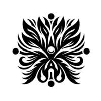 Intricate Symmetric Black White Floral Featuring LeafLike Forms and Circular Accents on a Solid White Background. vector